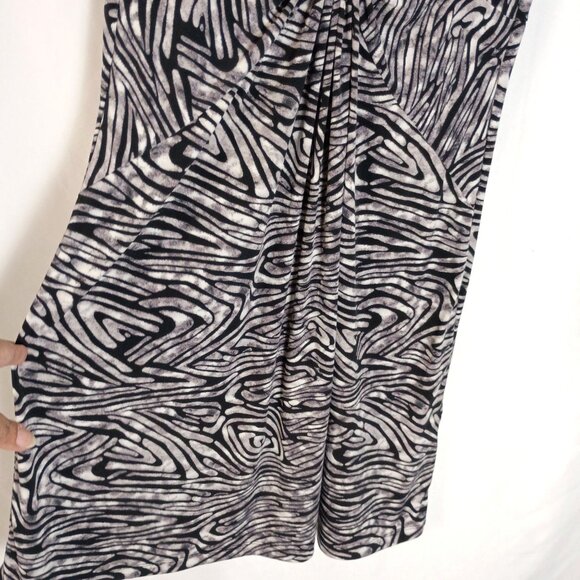 Daisy Fuentes Zebra Print Twist Front V-Neck Dress L Black White Stretchy - Picture 6 of 8